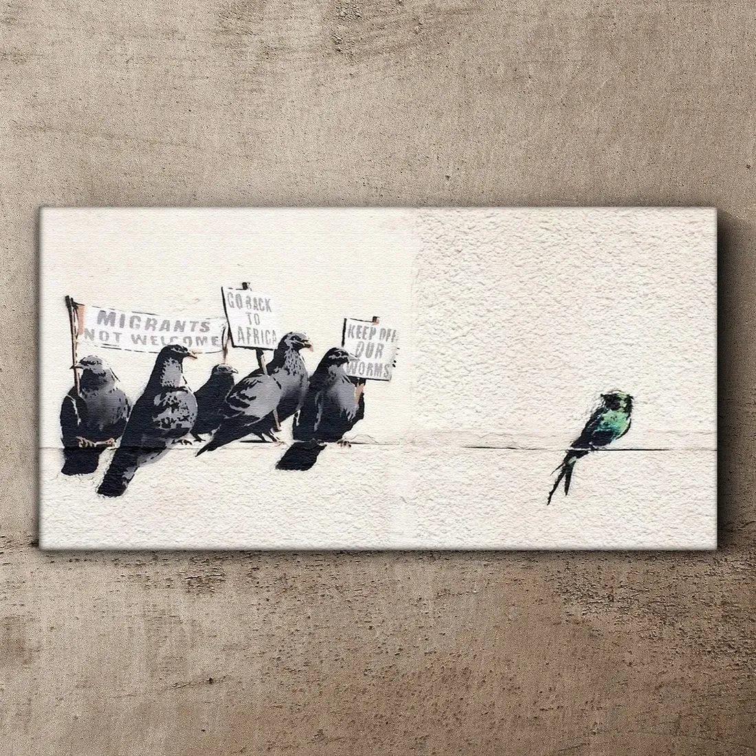 obraz-na-plotnie-protestujace-ptaki-banksy-100x50-stan-nowy