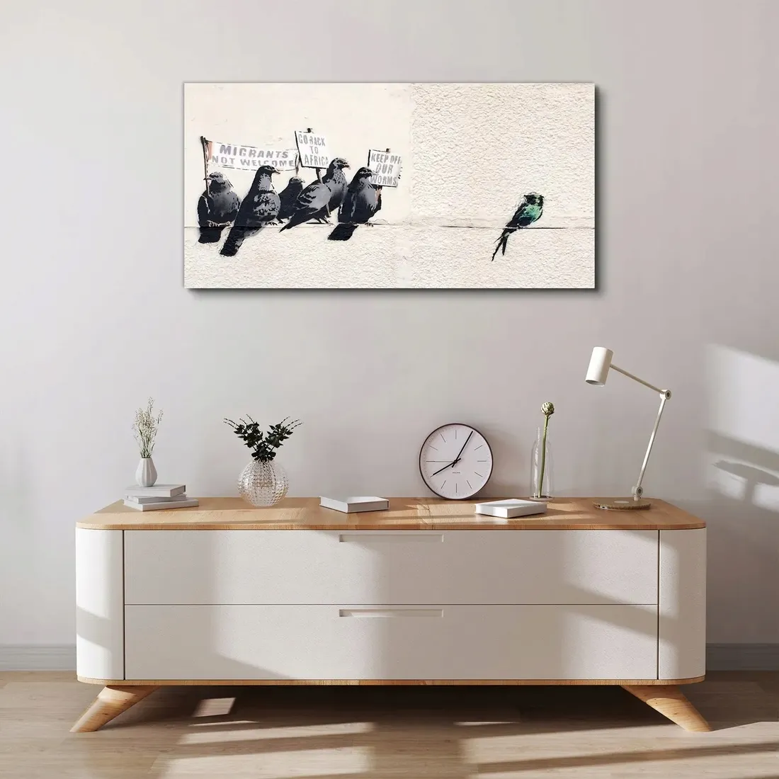 obraz-na-plotnie-protestujace-ptaki-banksy-100x50