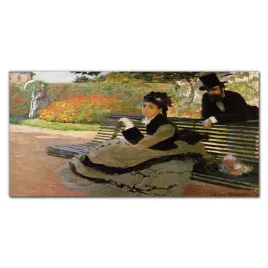 obraz-szklany-kobieta-park-lawka-monet-120x60-cm