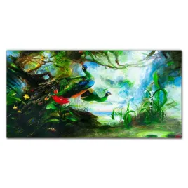 obraz-na-sciane-szklany-las-zwierze-paw-120x60-cm