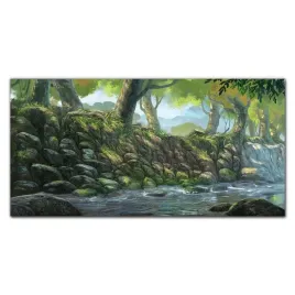 obraz-na-sciane-szklany-las-rzeka-kamienie-120x60