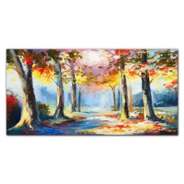 obraz-szklany-las-sciezka-liscie-przyroda-120x60