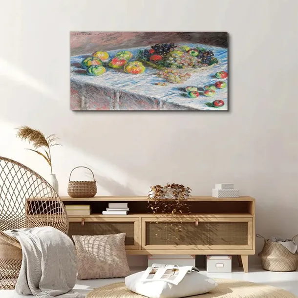 obraz-na-plotnie-jablka-i-winogrona-monet-100x50-sposob-wykonania-druk-cyfrowy