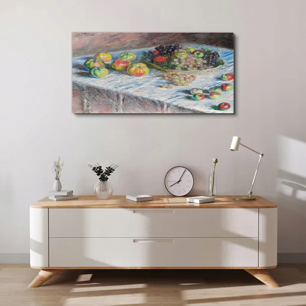 obraz-na-plotnie-jablka-i-winogrona-monet-100x50-format-poziomy