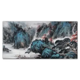 obraz-szklany-na-sciane-gora-drzewo-mgla-120x60-cm