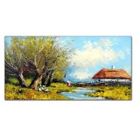 foto-obraz-szklany-wies-drzewa-chmury-120x60-cm
