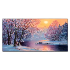 obraz-szklany-zima-rzeka-drzewa-slonce-120x60-cm