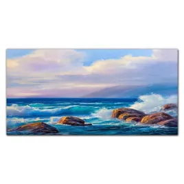 obraz-na-plotnie-morze-skaly-fale-chmury-100x50-cm
