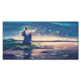 obraz-na-plotnie-religijne-ptaki-morze-100x50-cm