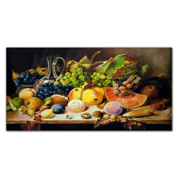 obraz-plotno-winogrona-jablka-brzoskwinia-100x50