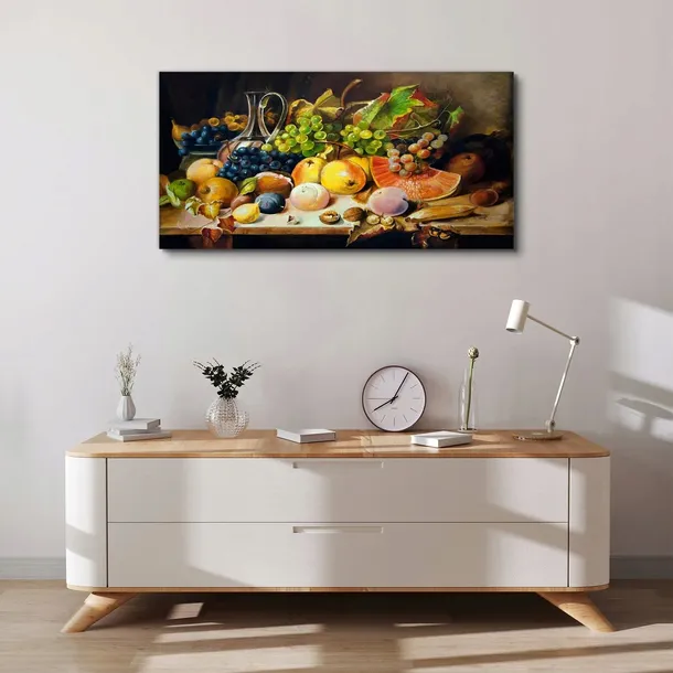obraz-plotno-winogrona-jablka-brzoskwinia-100x50-format-poziomy