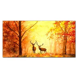 obraz-na-ramie-plotno-las-jesien-jelenie-100x50-cm