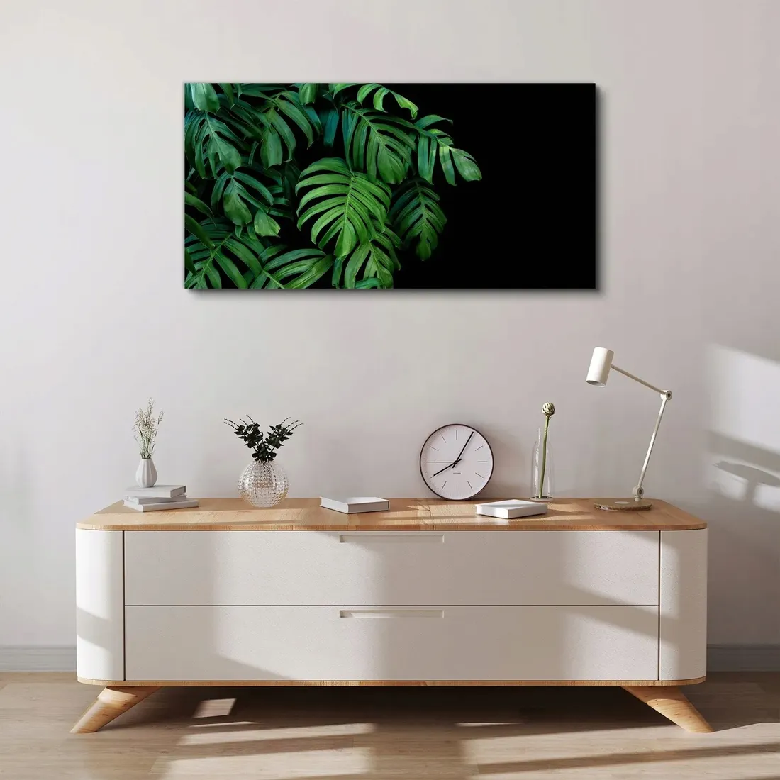 obraz-scienny-na-plotnie-liscie-rosliny-100x50-cm