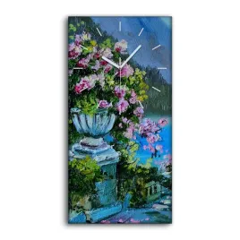 zegar-canvas-z-nadrukiem-30x60-jezioro-gory-kwiaty