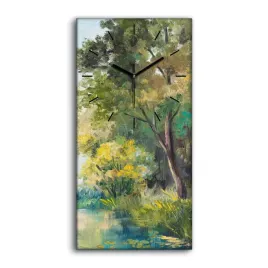 zegar-canvas-z-grafika-las-woda-drzewa-niebo-30x60