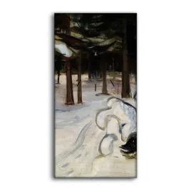 zegar-canvas-z-nadrukiem-zima-w-lesie-munch-30x60