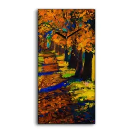 zegar-canvas-sciezka-drzewa-liscie-jesien-30x60-cm
