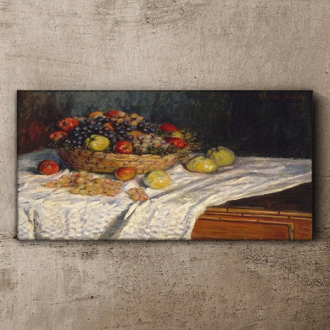 obraz-na-plotnie-jablka-i-winogrona-monet-120x60-stan-nowy
