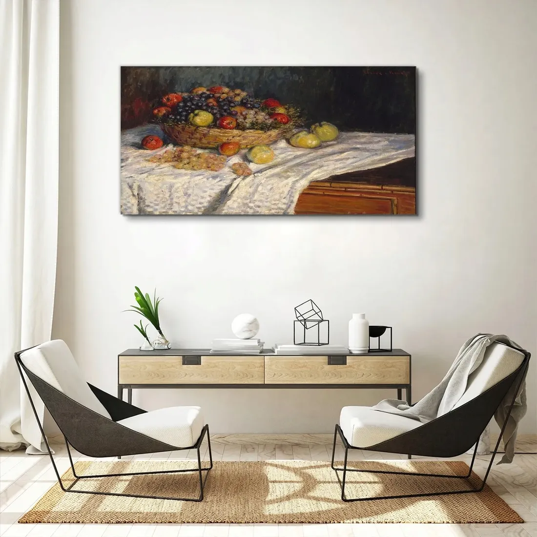 obraz-na-plotnie-jablka-i-winogrona-monet-120x60-stan-nowy