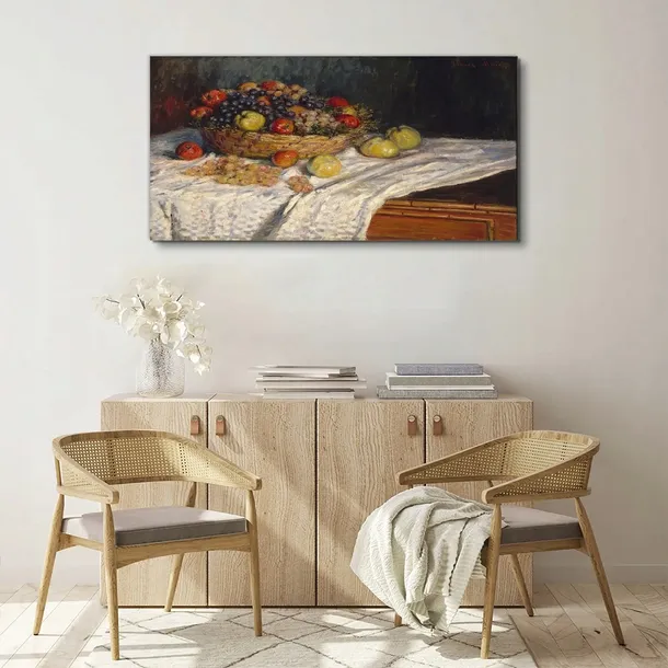 obraz-na-plotnie-jablka-i-winogrona-monet-120x60-format-poziomy
