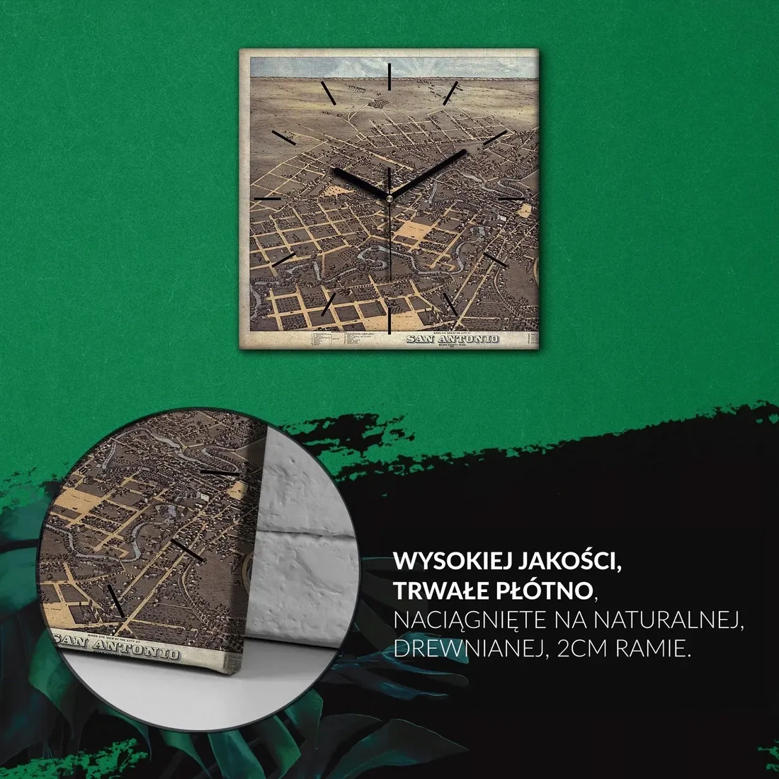 zegar-plotno-na-ramie-mapa-san-antonio-retro-30x30