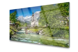 obraz-szklany-kosciol-most-jezioro-natura-100x50