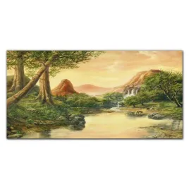 obraz-plotno-fantasy-drzewa-gory-krajobraz-120x60