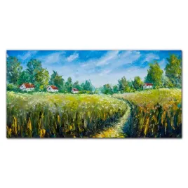 obraz-plotno-wies-drzewa-niebo-krajobraz-120x60-cm