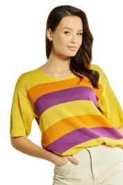 bluzka-damska-paski-listera-one-size-kamea-miodowy