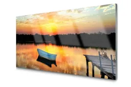 obraz-szklany-lodka-most-jezioro-krajobraz-100x50