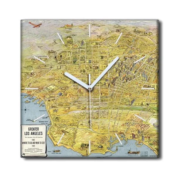 zegar-plotno-na-ramie-30x30-mapa-los-angeles-retro