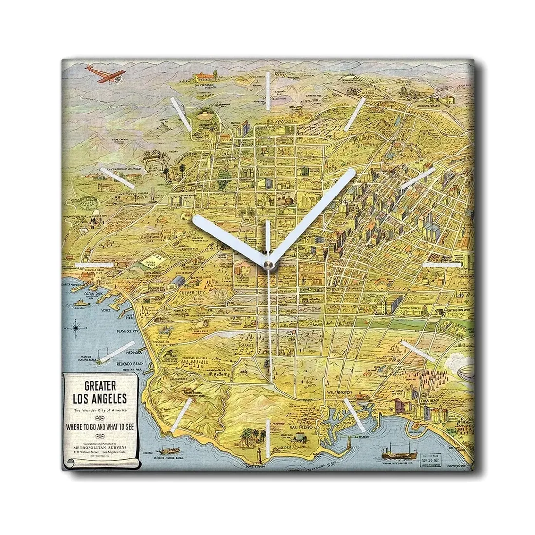 zegar-plotno-na-ramie-30x30-mapa-los-angeles-retro