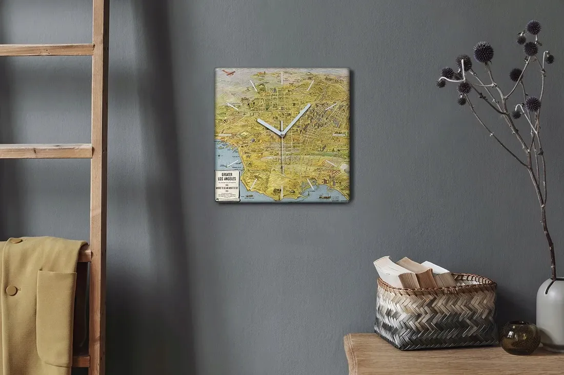 zegar-plotno-na-ramie-30x30-mapa-los-angeles-retro