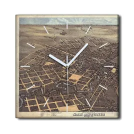 zegar-plotno-na-ramie-30x30-mapa-san-antonio-retro