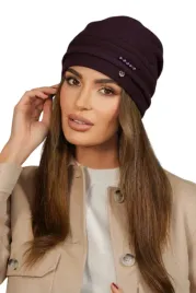 czapka-damska-welniana-ozdobiona-koralami-kolor-fioletowy-kamea-sakura