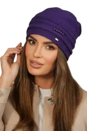 czapka-damska-welniana-ozdobiona-koralami-kolor-fioletowy-kamea-sakura