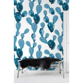 tapeta-lateks-niebieskie-kwiaty-kaktus-416x254-cm