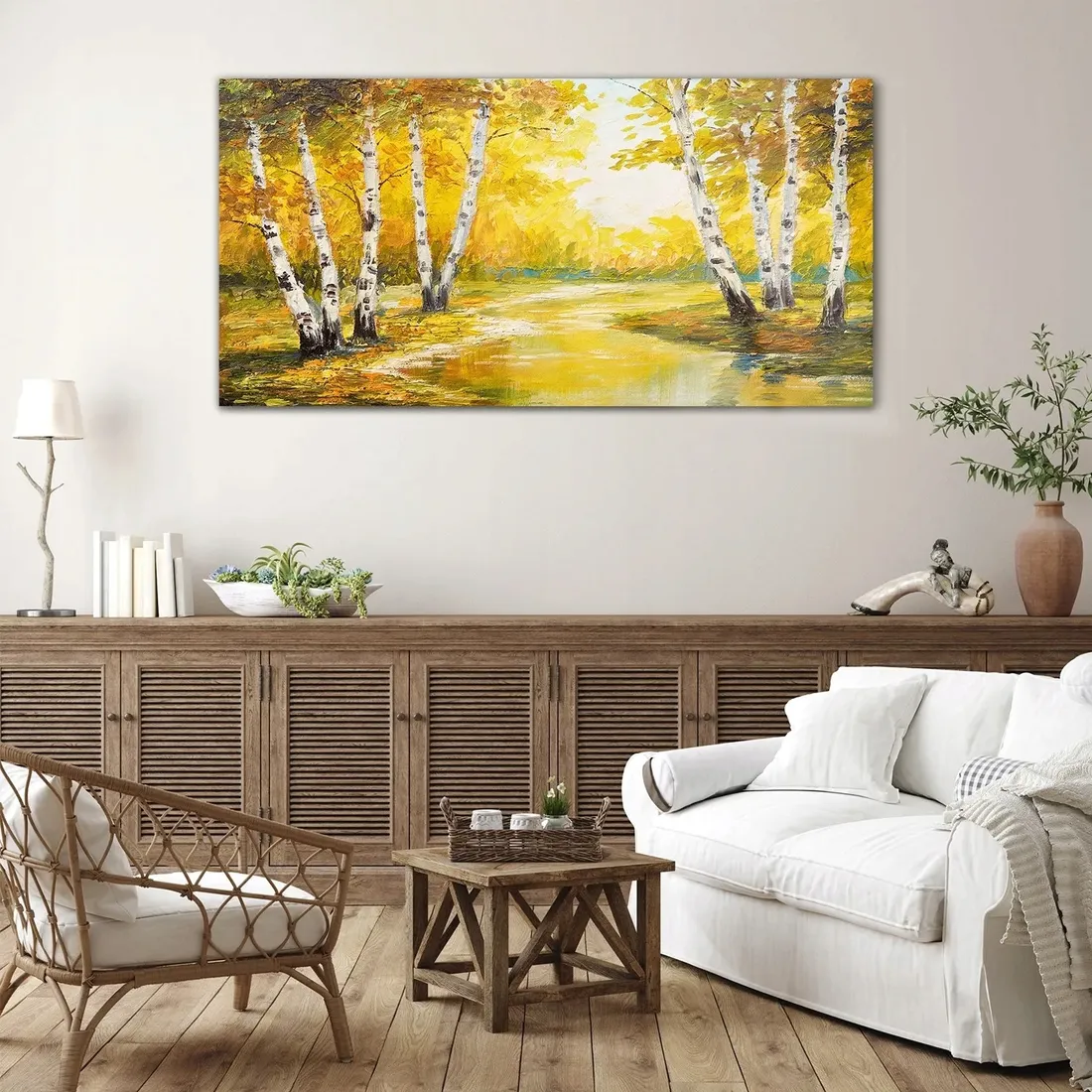 obraz-akrylowy-scienny-140x70-malarstwo-las-drzewa