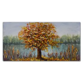 obraz-akrylowy-140x70-jezioro-drzewa-jesien-liscie
