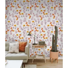 tapeta-lateks-vintage-kwiaty-i-liscie-416x254-cm