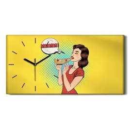 kobieta-pizza-jedzenie-60x30-zegar-canvas-wiszacy
