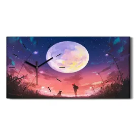 kobieta-pies-zwierze-60x30-zegar-plotno-na-ramie
