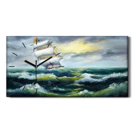 fale-morze-statek-ocean-60x30-zegar-canvas-scienny