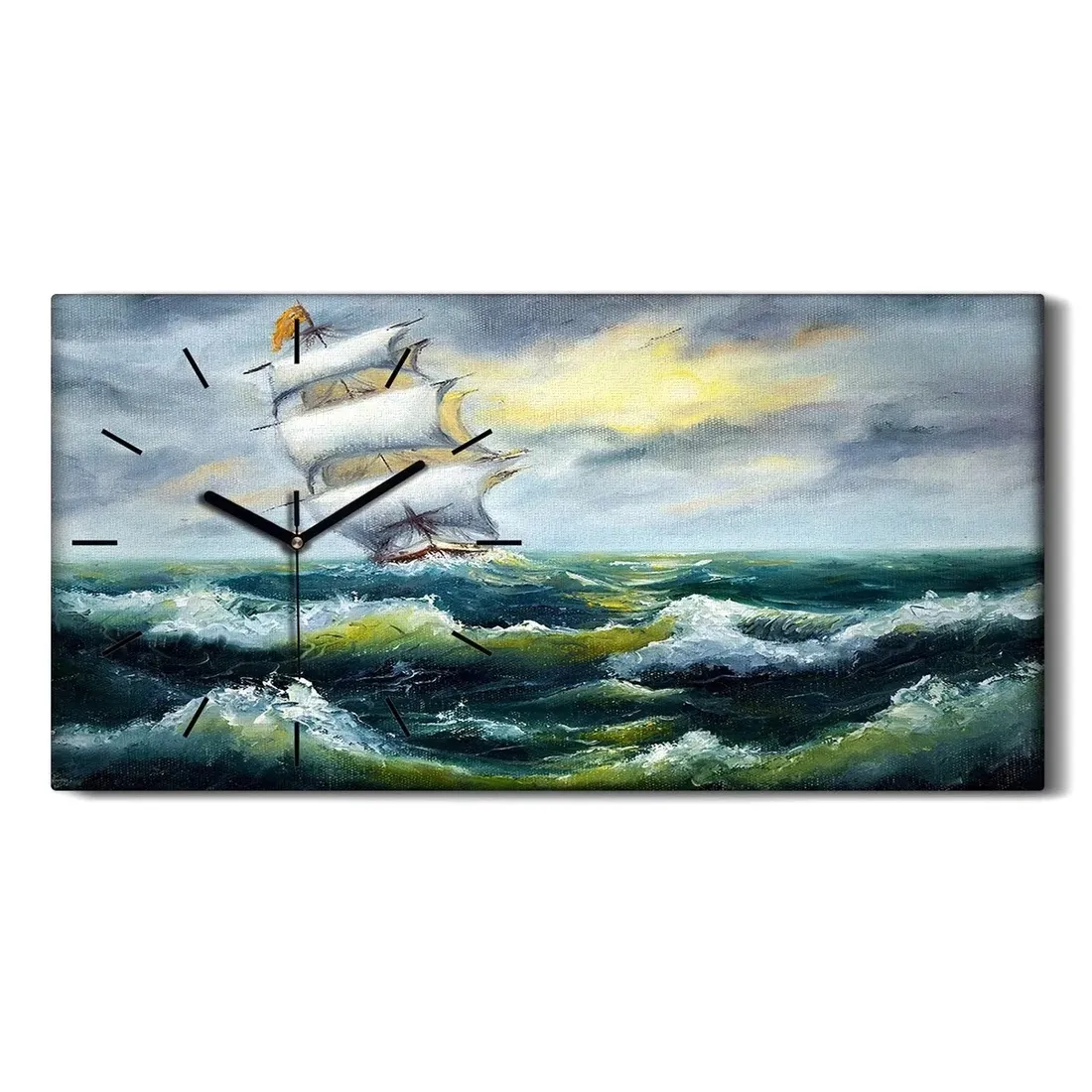 fale-morze-statek-ocean-60x30-zegar-canvas-scienny