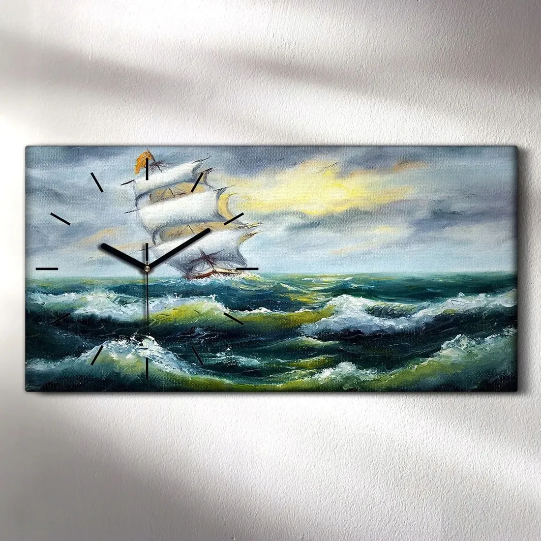 fale-morze-statek-ocean-60x30-zegar-canvas-scienny