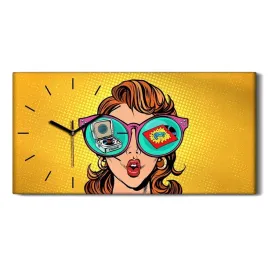 kobieta-okulary-winyl-60x30-zegar-canvas-wiszacy
