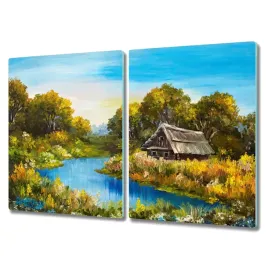 deska-szklana-2x40x52-dekor-las-rzeka-niebo-chata