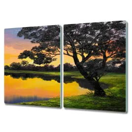 deska-ze-szkla-2x40x52-jezioro-las-zachod-slonca