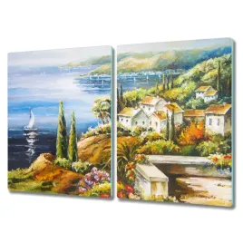 deska-szklo-2x40x52-wybrzeze-wioska-lodzie-kwiaty