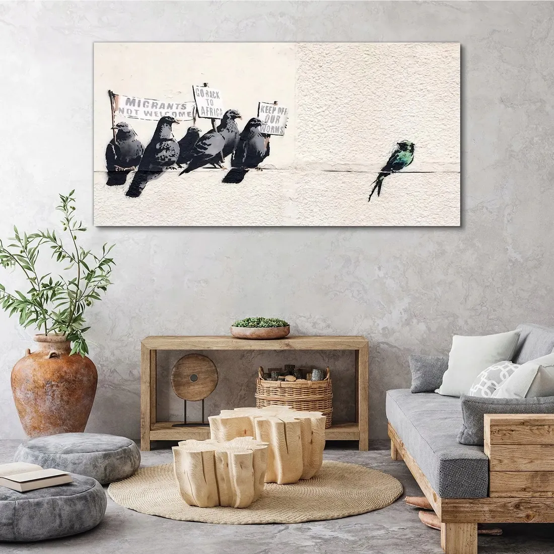 obraz-na-plotnie-protestujace-ptaki-banksy-140x70
